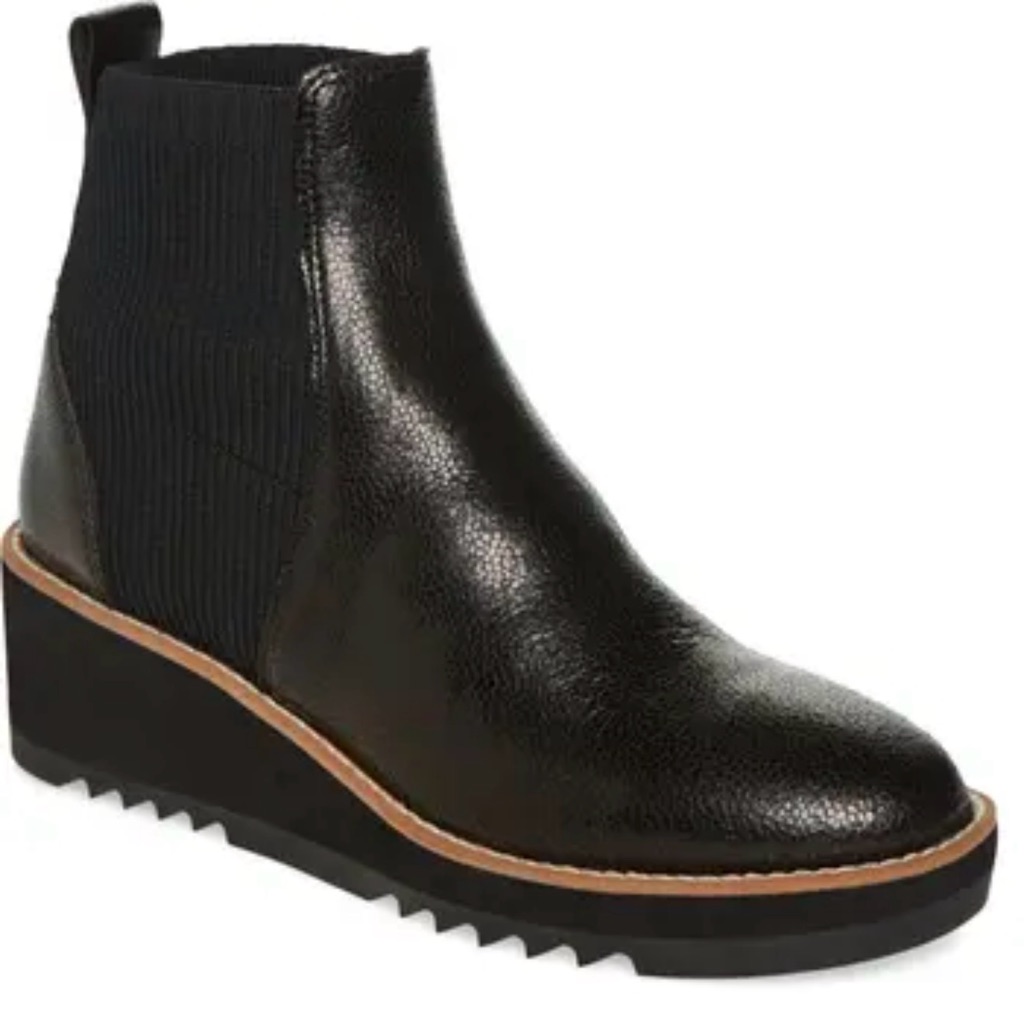Eileen Fisher Black Leather Chelsea Wedge Ankle Boot